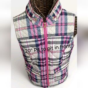 Crown & Ivy Sleeveless Quilted S.Plaid Mock Neck Zip Front Hip Pocket Vest/Snaps